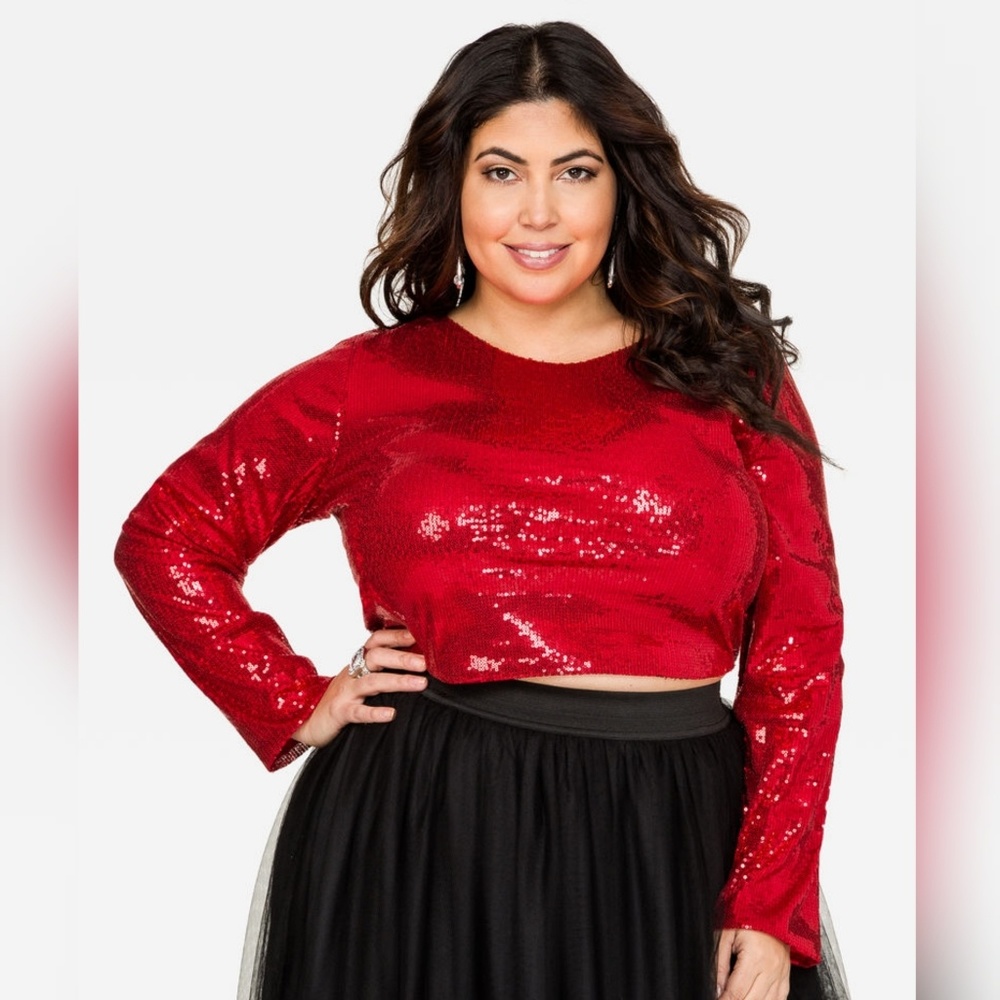 LONG SLEEVE SEQUIN CROP TOP